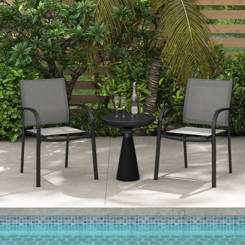 Gartenstühle stapelbar 2er Set Stapelstühle aus Textilene und Metallgestell Terrassenstühle mit Armlehnen 61 x 58 x 85 cm Grau Gartenstühle stapelbar 2er Set Stapelstühle aus Textilene und Metallgestell Terrassenstühle mit Armlehnen 61 x 58 x 85 cm Grau von Costway