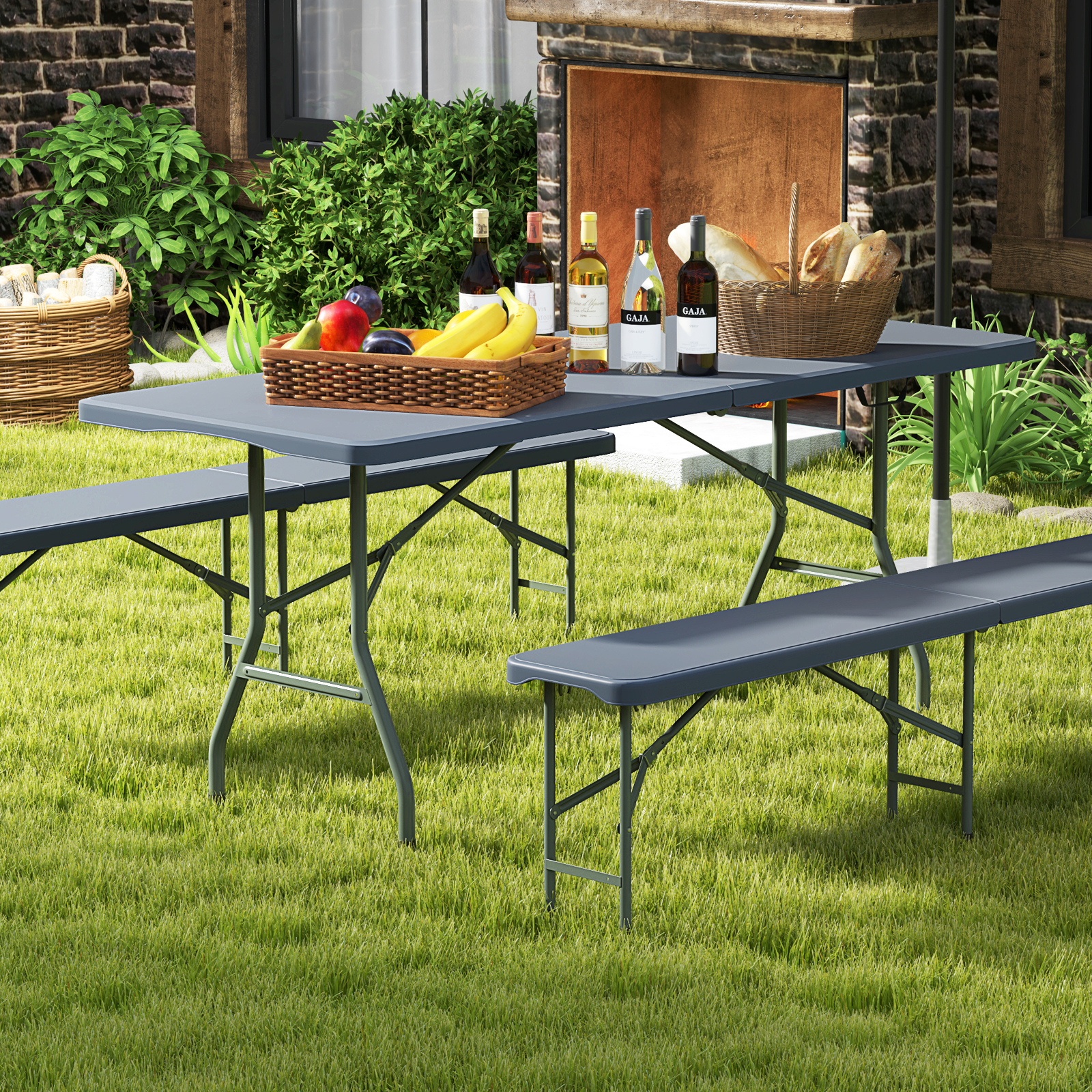 Gartentisch 180 x 74cm Campingtisch klappbar Klapptisch mit HDPE-Tischplatte & Tragegriff  Grau von Costway