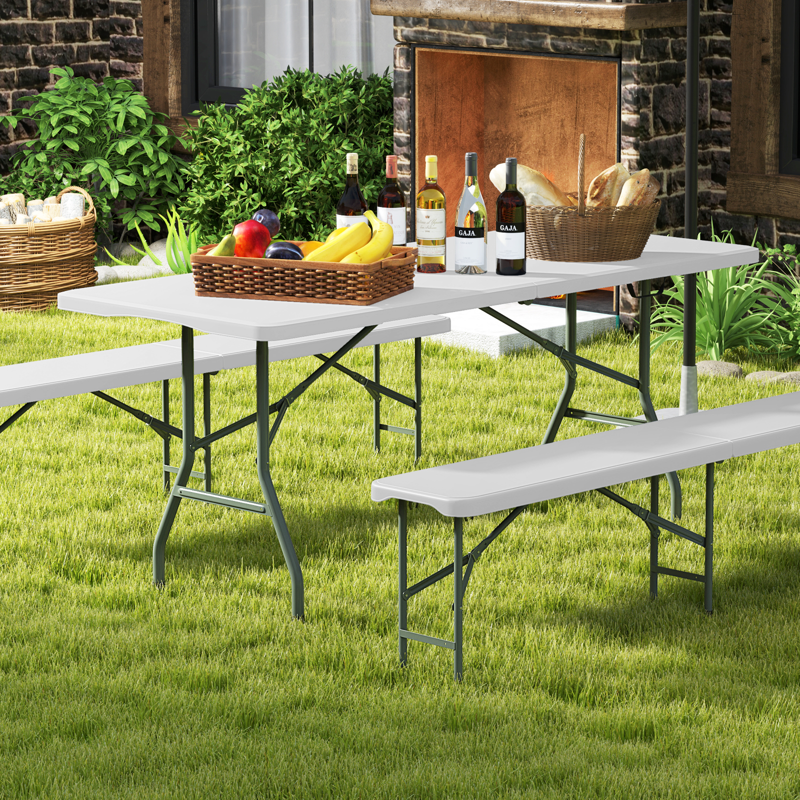 Gartentisch 180 x 74cm Campingtisch klappbar Klapptisch mit HDPE-Tischplatte & Tragegriff Weiß von Costway