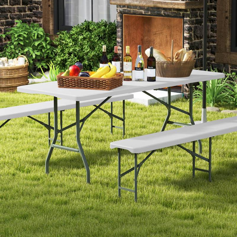 Gartentisch 180 x 74cm Campingtisch klappbar Klapptisch mit HDPE-Tischplatte & Tragegriff Weiß von Costway