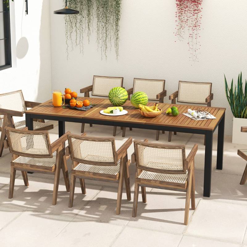 Gartentisch Akazienholz Garten Esstisch für 8 Personen Rechteckiger Terrassentisch 200 x 90 x 75 cm von Costway