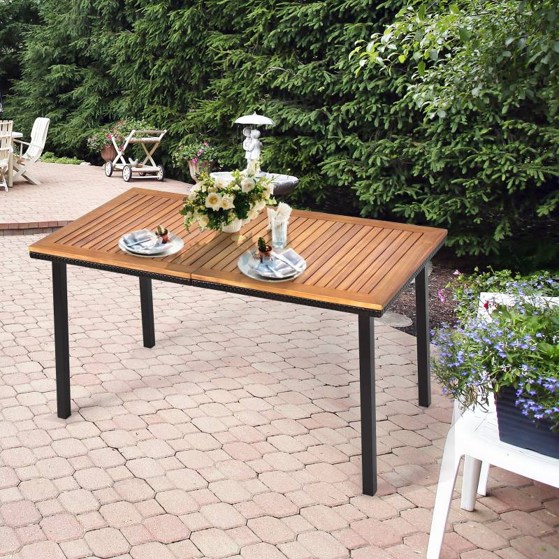 Gartentisch Esstisch mit Schirmloch Holztisch Terrassentisch Akazienholz 140 x 75 x 76 cm Natur von Costway