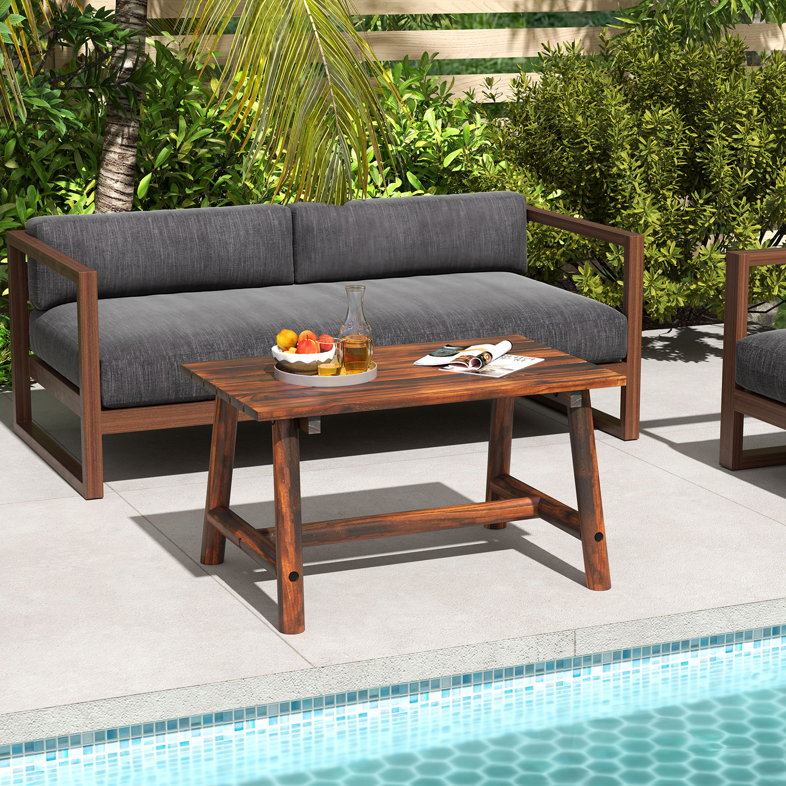 Gartentisch aus Massivholz rechteckiger Kaffeetisch mit Lattenrost Terrassentisch Balkontisch Braun Gartentisch aus Massivholz rechteckiger Kaffeetisch mit Lattenrost Terrassentisch Balkontisch Braun von Costway