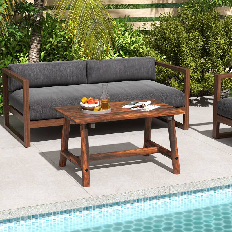 Gartentisch aus Massivholz rechteckiger Kaffeetisch mit Lattenrost Terrassentisch Balkontisch Braun von Costway