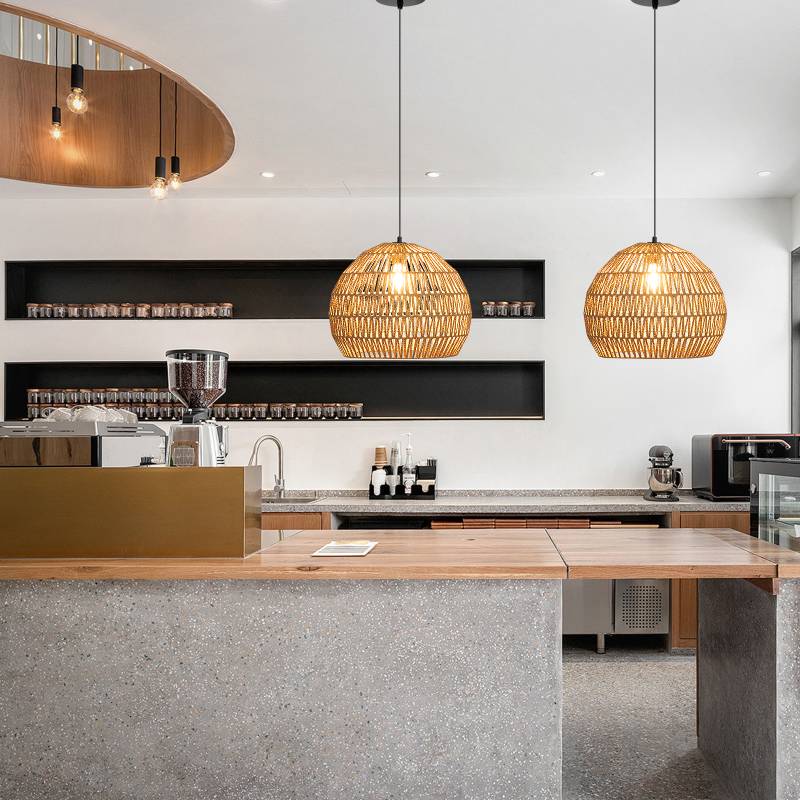 Geflochtene Pendelleuchte Boho Deckenleuchte mit Verstellbarer Aufhänghöhe Hängelampe Kaffee von Costway