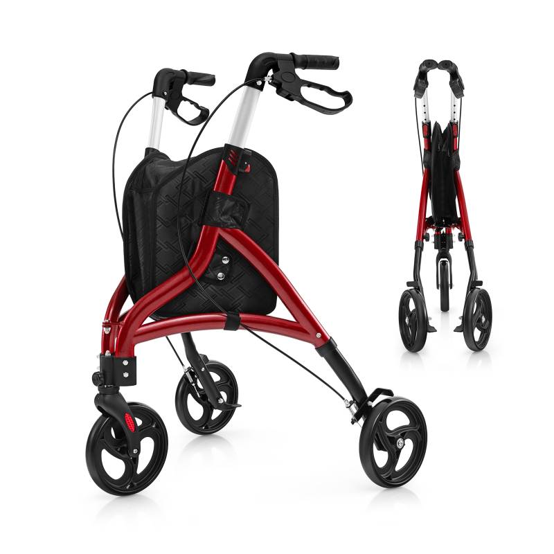 Gehwagen für Senioren faltbarer Rollator mit leichtem Aluminiumrahmen 20 cm große Räder Rot von Costway