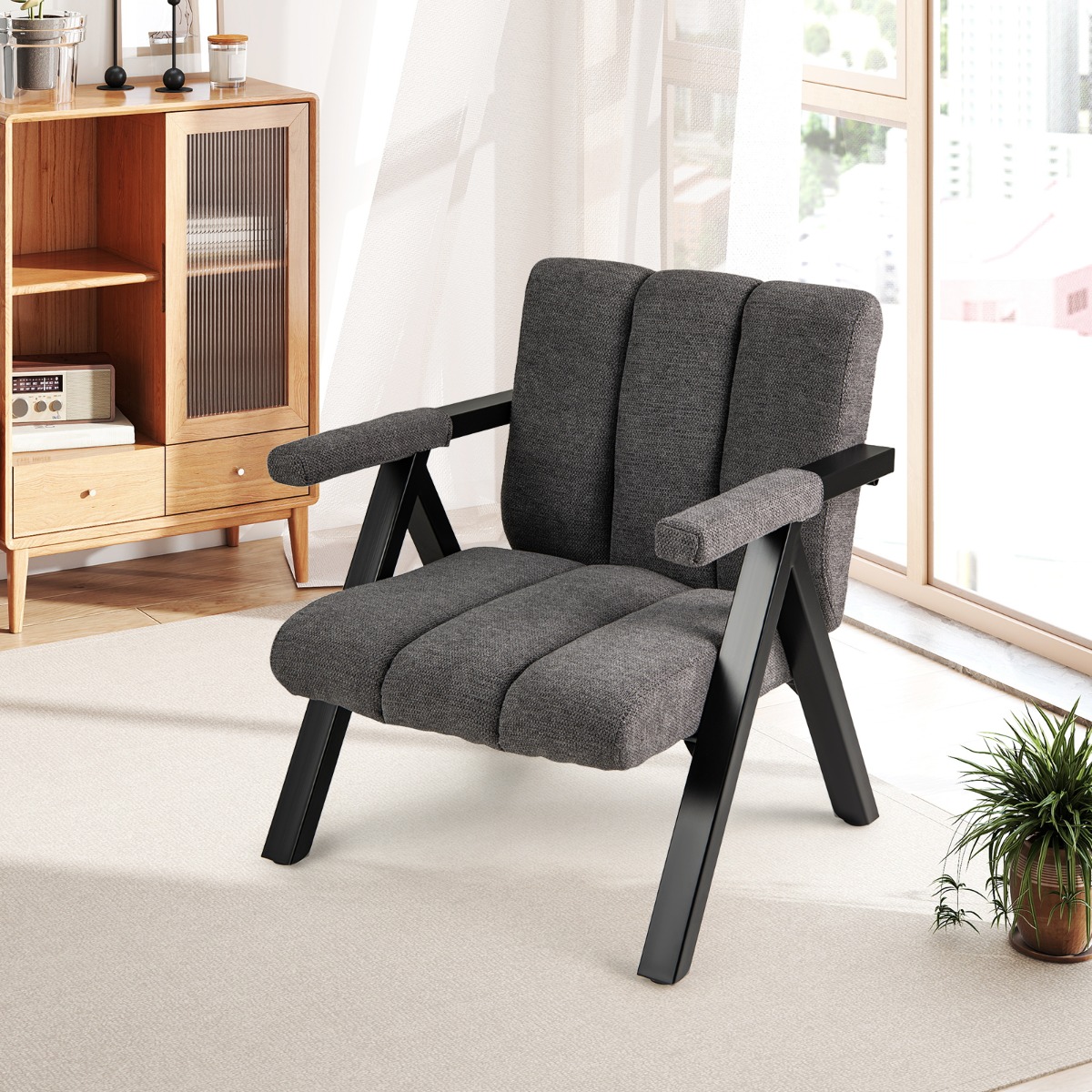 Gepolsterter Loungesessel mit Armlehnen & Metallrahmen Sessel Modern Sofastuhl Relaxsessel Grau Gepolsterter Loungesessel mit Armlehnen & Metallrahmen Sessel Modern Sofastuhl Relaxsessel Grau von Costway