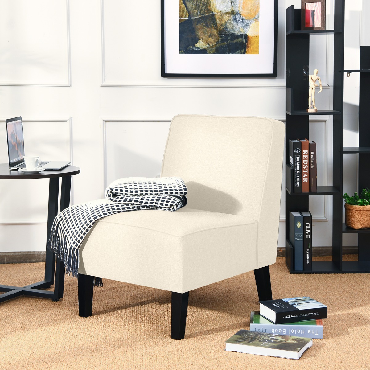Gepolsterter Loungesessel mit Rückenlehne & Holzbeinen Akzentstuhl bis 150 kg Belastbar Beige Gepolsterter Loungesessel mit Rückenlehne & Holzbeinen Akzentstuhl bis 150 kg Belastbar Beige von Costway