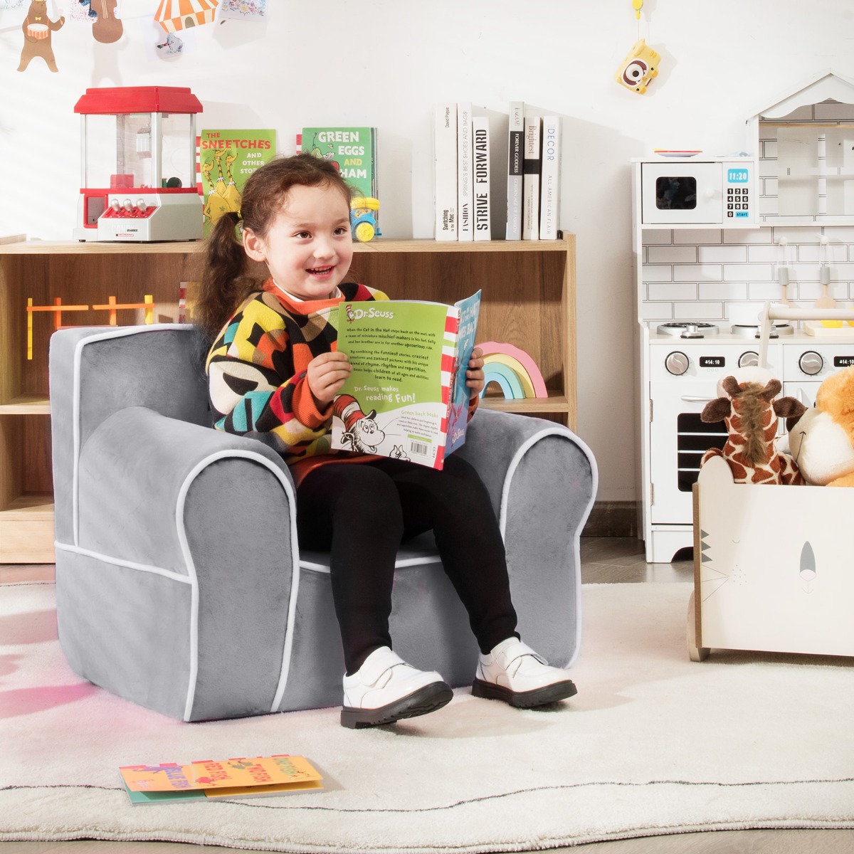 Gepolstertes Kindersofa mit Schaumstofffüllung & Armlehne & Handgriff 68 x 46 x 50 cm Grau Gepolstertes Kindersofa mit Schaumstofffüllung & Armlehne & Handgriff 68 x 46 x 50 cm Grau von Costway