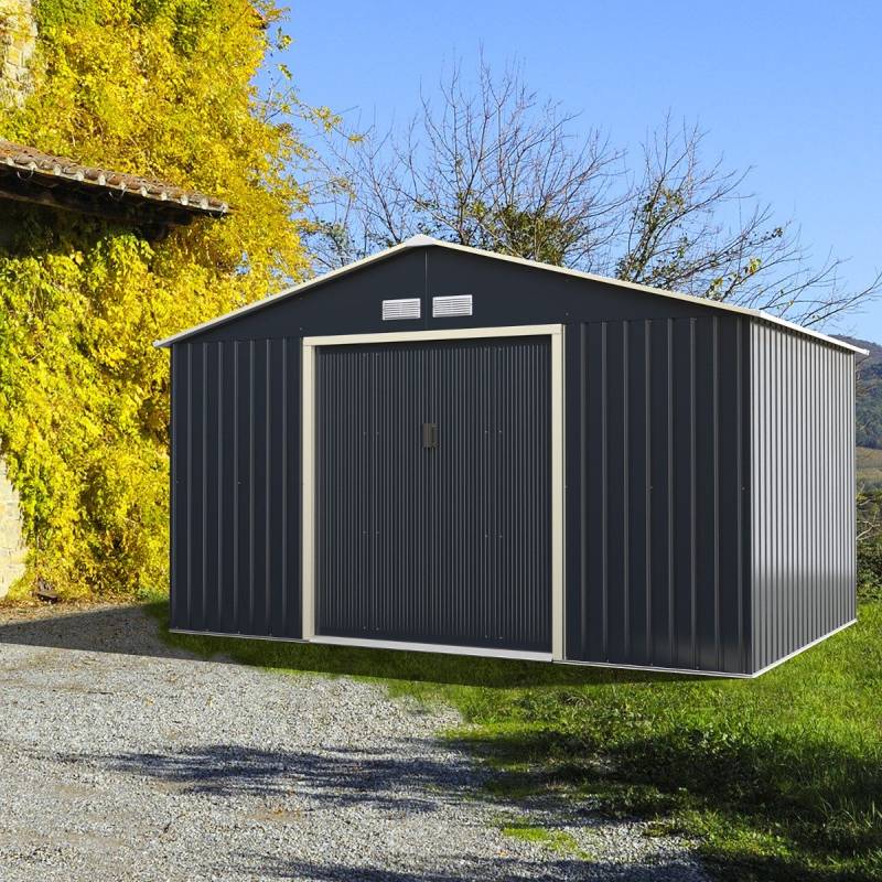 Gerätehaus Metall mit 4 Luftschlitzen & Schiebetür Geräteschuppen Abschließbar Erweitert von Costway