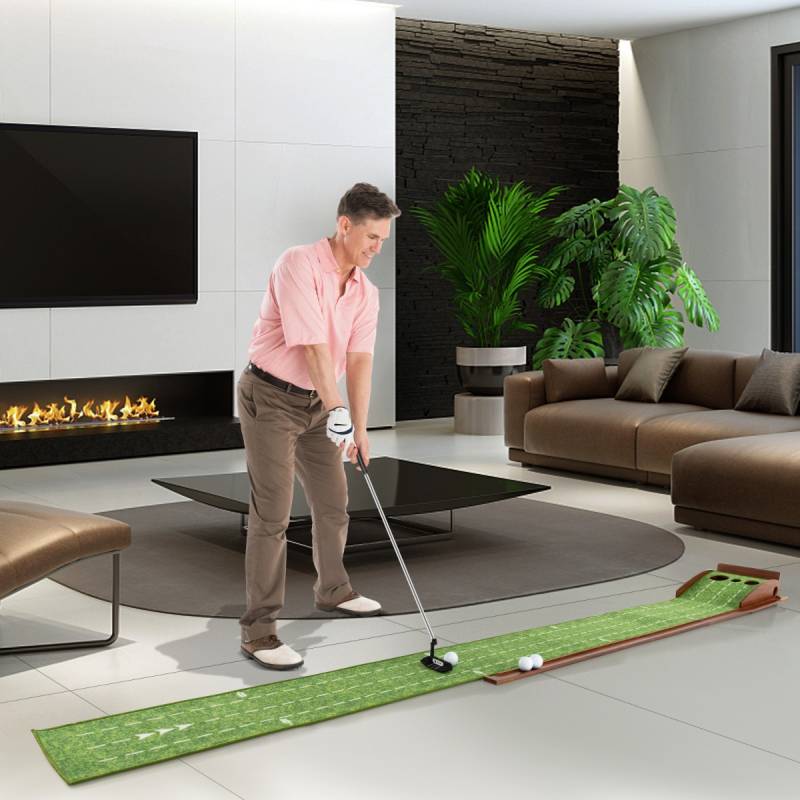 Golf Puttingmatte mit 3 Löchern & 3 Golfbällen & Kunstrasen Golfmatte Putting Trainer Grün von Costway