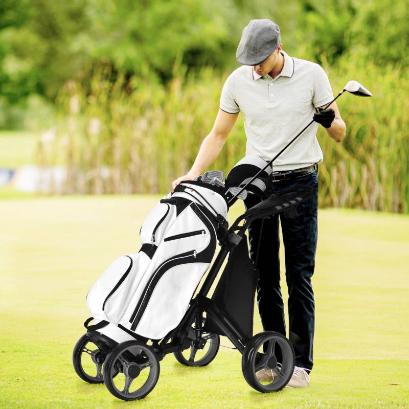 Golf Trolley 4 Rad Golftrolley Golfwagen Golf klappbar Golfcaddy Golf Push Cart aus Aluminum Grau von Costway