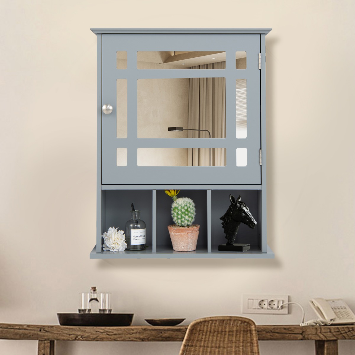 Hängeschrank Badhängeschrank mit verstellbarem Einlegeboden 50 x 16 x 61 cm Grau von Costway