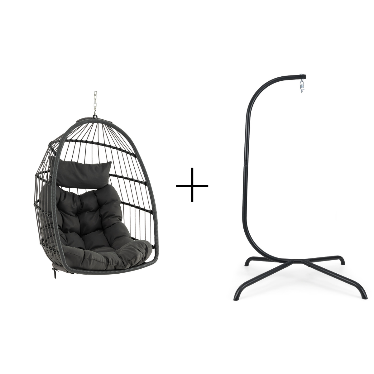Hängesessel + Hängesesselgestell Set PE-Rattan Hängekorb Sessel Metall Gestell Hängesessel + Hängesesselgestell Set PE-Rattan Hängekorb Sessel Metall Gestell von Costway
