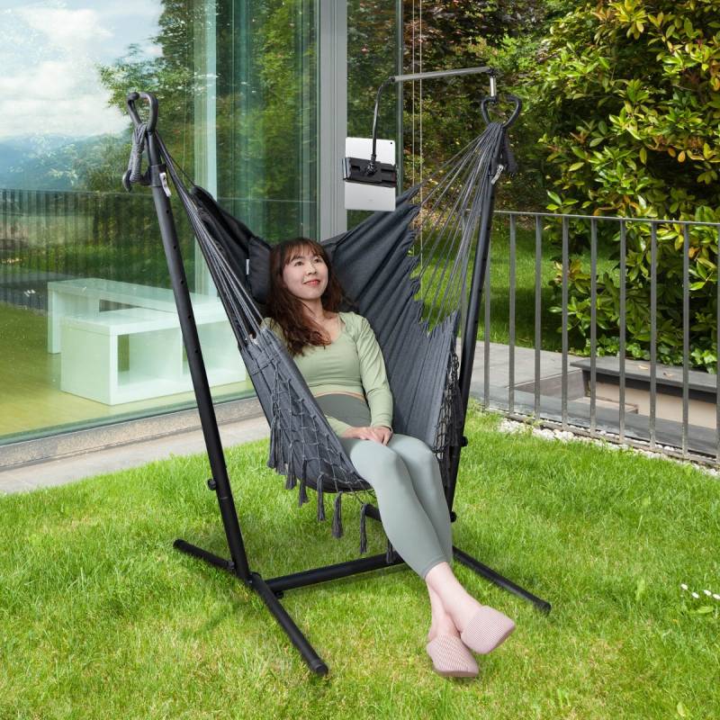 Hängesessel mit Ständer Höhenverstellbarer Hängesitz mit Kissen 152 x 107 x 96-146 cm Grau von Costway