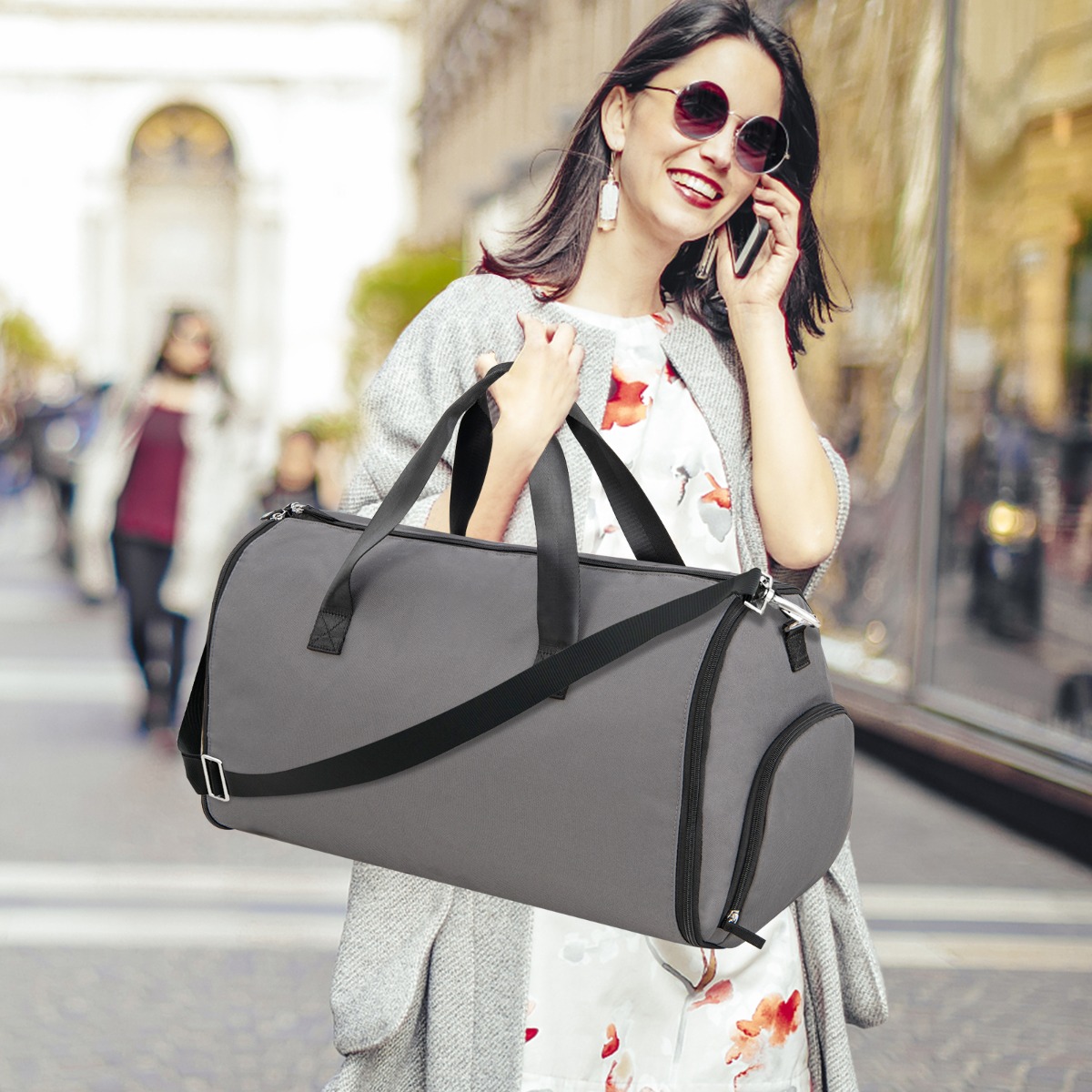 Handgepäcktasche mit Schuhfach & verstellbarem Schultergurt 2-in-1-Hängeanzug-Reisetasche Dunkelgrau von Costway