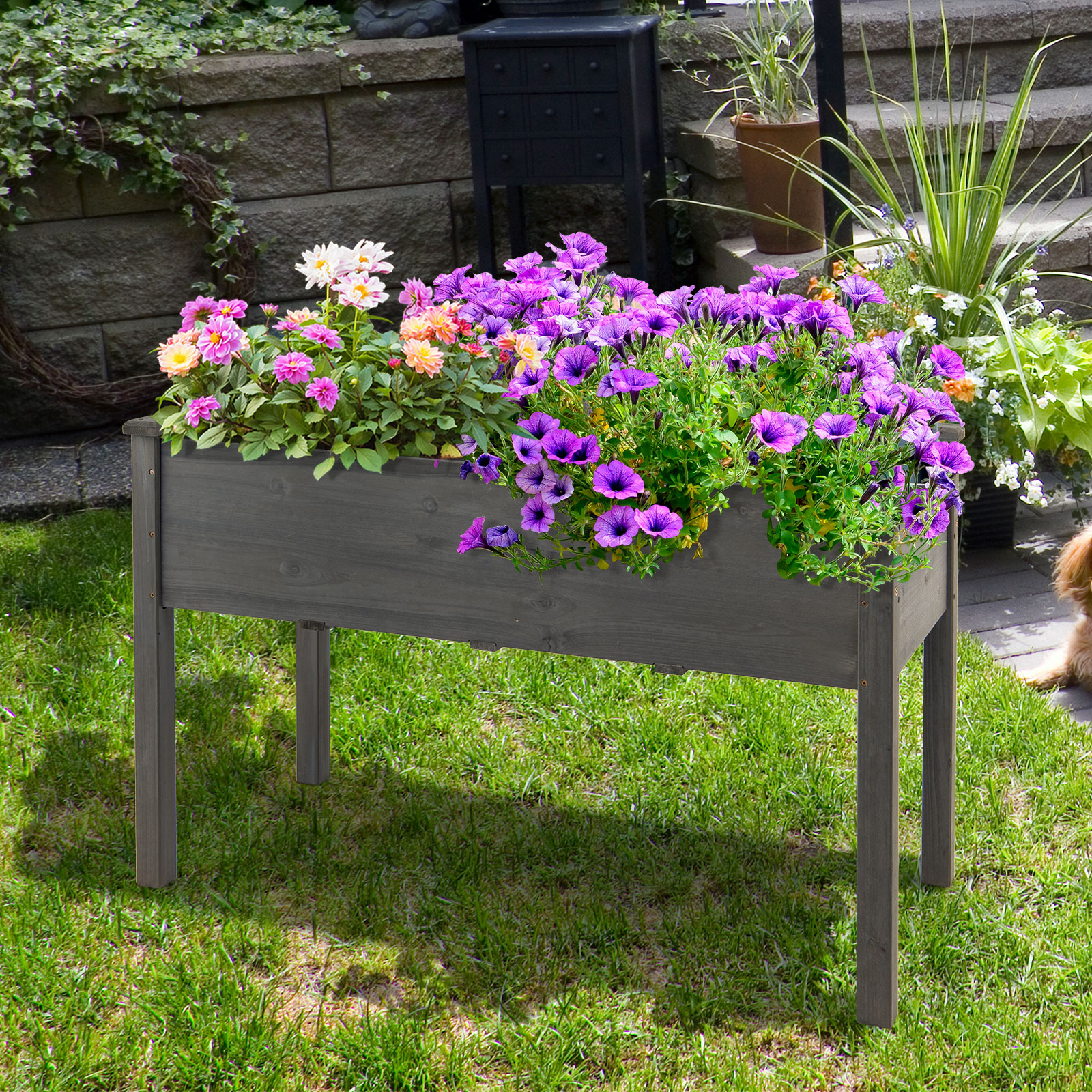 Hochbeet Holz Anzuchtbeet groß Frühbeet Pflanzkübel Pflanzkasten 125 x 59 x 76 cm Grau von Costway