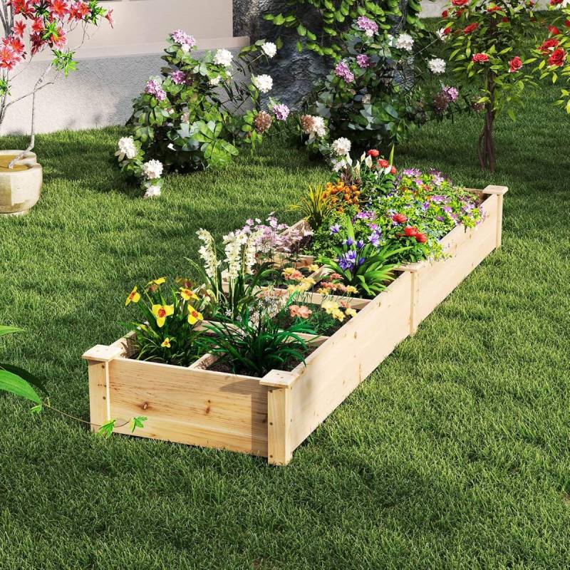 Hochbeet Holz Gartenbeet mit 2 Pflanzkästen und Trennwänden 228 x 62 x 25 cm Natur von Costway