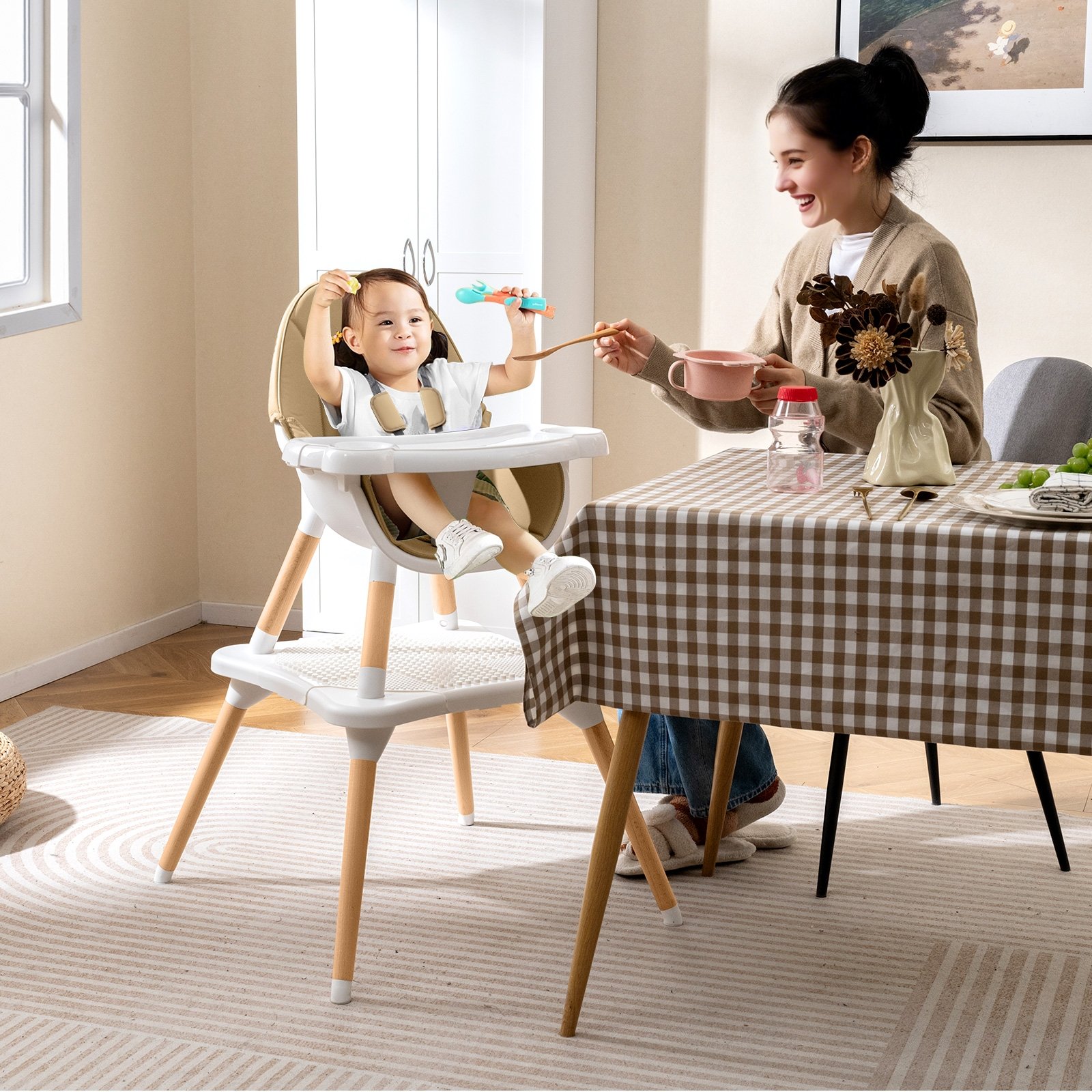 Hochstuhl für Babys & Kleinkinder 6-in-1 Convertible Tisch Stuhl Set mit Bausteintisch Beige Hochstuhl für Babys & Kleinkinder 6-in-1 Convertible Tisch Stuhl Set mit Bausteintisch Beige von Costway