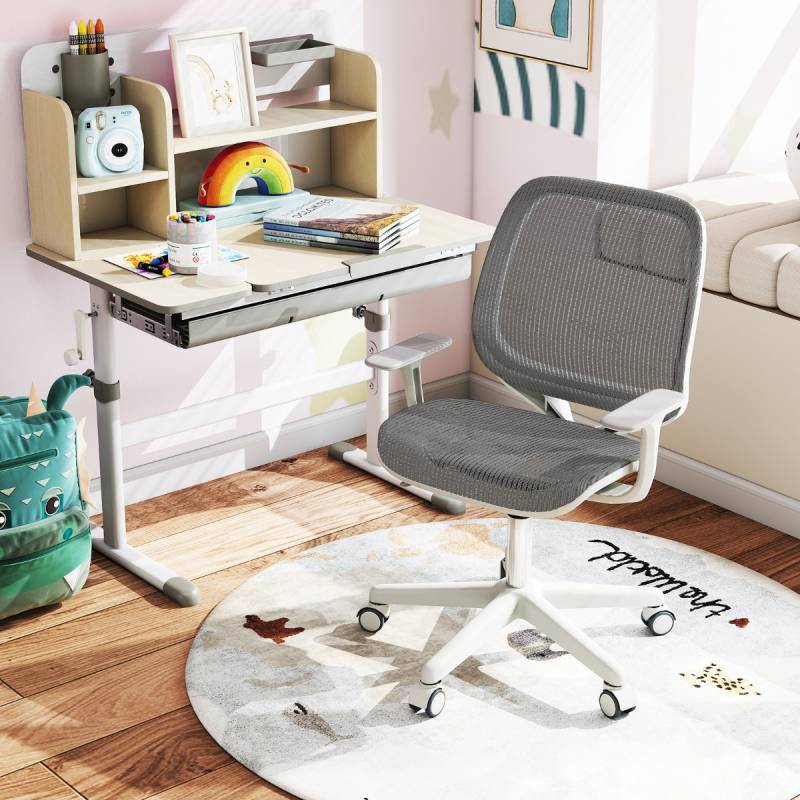 Höhenverstellbarer Kinderdrehstuhl mit Sitzbremse Ergonomischer Schreibtischstuhl Bürostuhl Grau von Costway