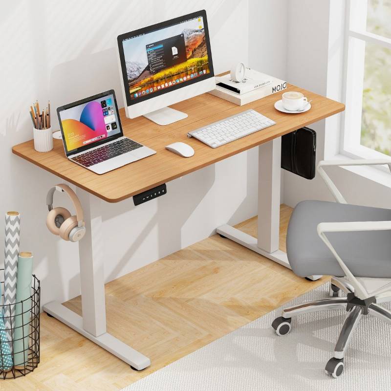 Höhenverstellbarer Schreibtisch 120 x 60 cm elektrischer Stehschreibtisch Rustikales Natur + Weiß von Costway