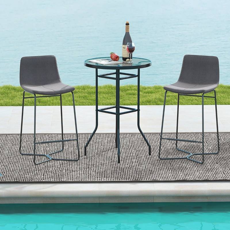 Hoher Gartentisch Stehtisch runder Bistrotisch mit Tischplatte aus gehärtetem Glas 68 x 68 x 97 cm Schwarz von Costway