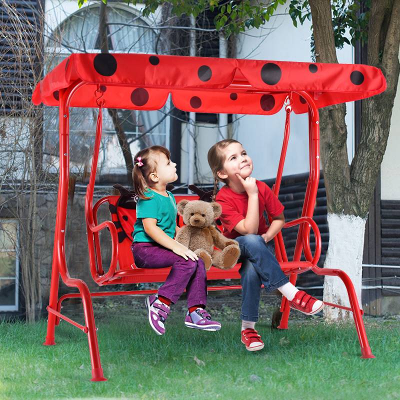 Hollywoodschaukel 2-Sitzer Kinder Gartenschaukel Marienkäfer Rot 117 x 78 x 116 cm von Costway