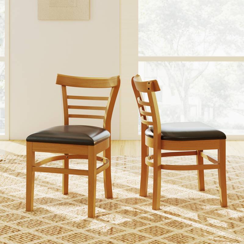 Holz-Esstischstuhlset 2 Kunstleder gepolsterte küchenstühle ohne Armlehnen mit Gummibaumholzbeinen Natur von Costway