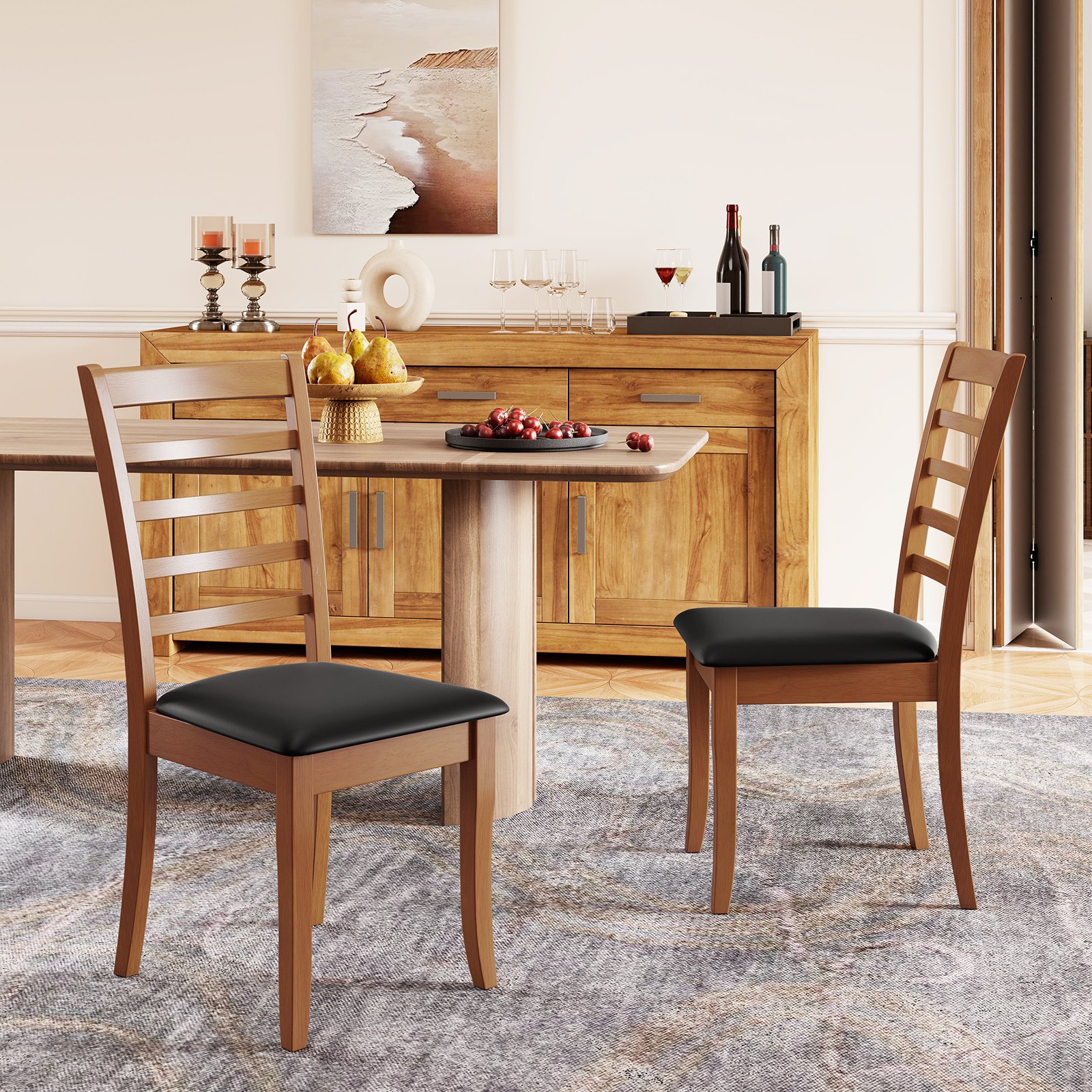 Holz-Esszimmerstuhl-Set aus 2 modern gepolsterter Küchenstuhl mit Gummibaumholz-Beinen Schwarz Holz-Esszimmerstuhl-Set aus 2 modern gepolsterter Küchenstuhl mit Gummibaumholz-Beinen Schwarz von Costway