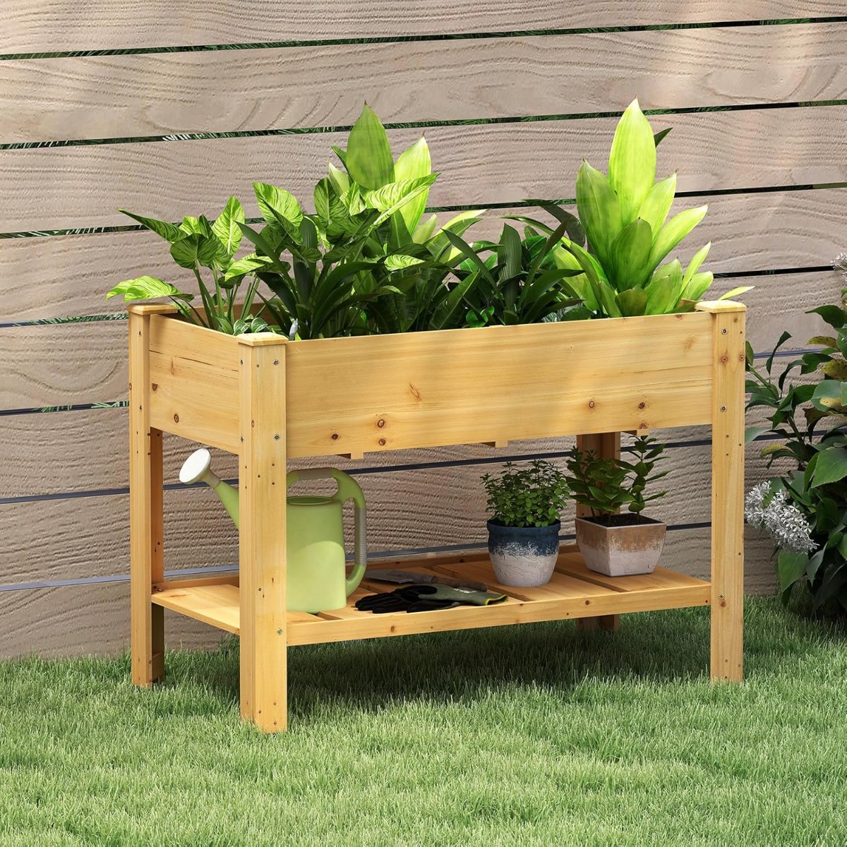Holz Hochbeet mit Ablage & Entwässerungslöchern Erhöhtes Gartenbeet Pflanzkasten Natur Holz Hochbeet mit Ablage & Entwässerungslöchern Erhöhtes Gartenbeet Pflanzkasten Natur von Costway