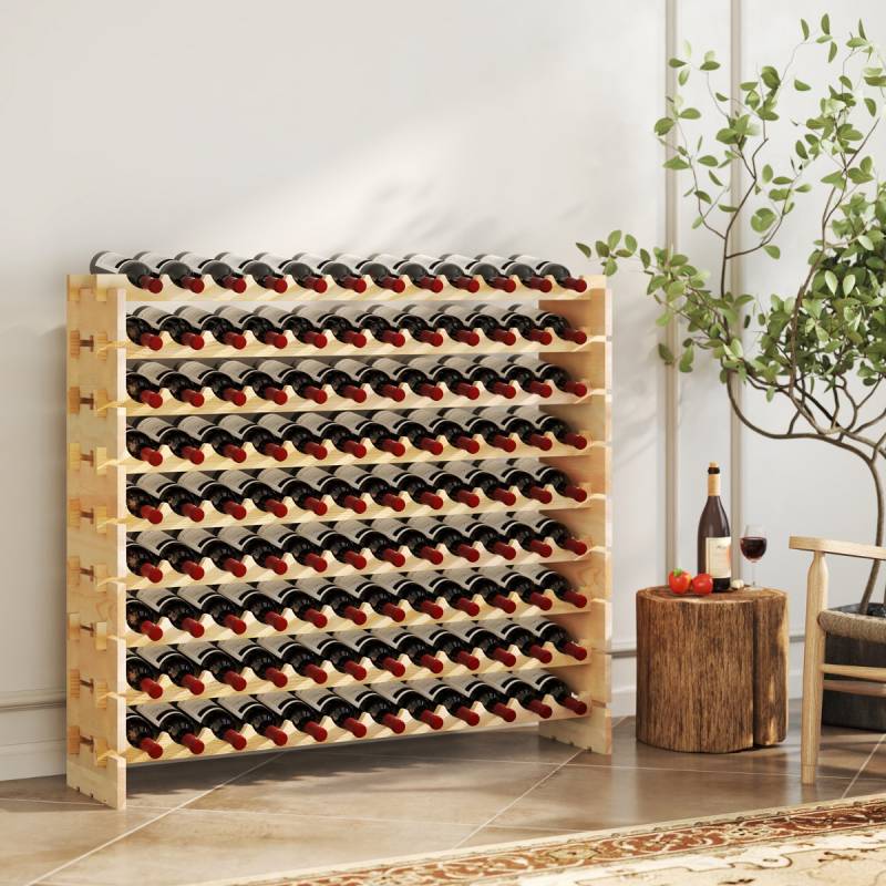 Holz Stapelbares Weinregal für 108 Flaschen mit 9 Ebenen Flaschenregal Weinständer von Costway