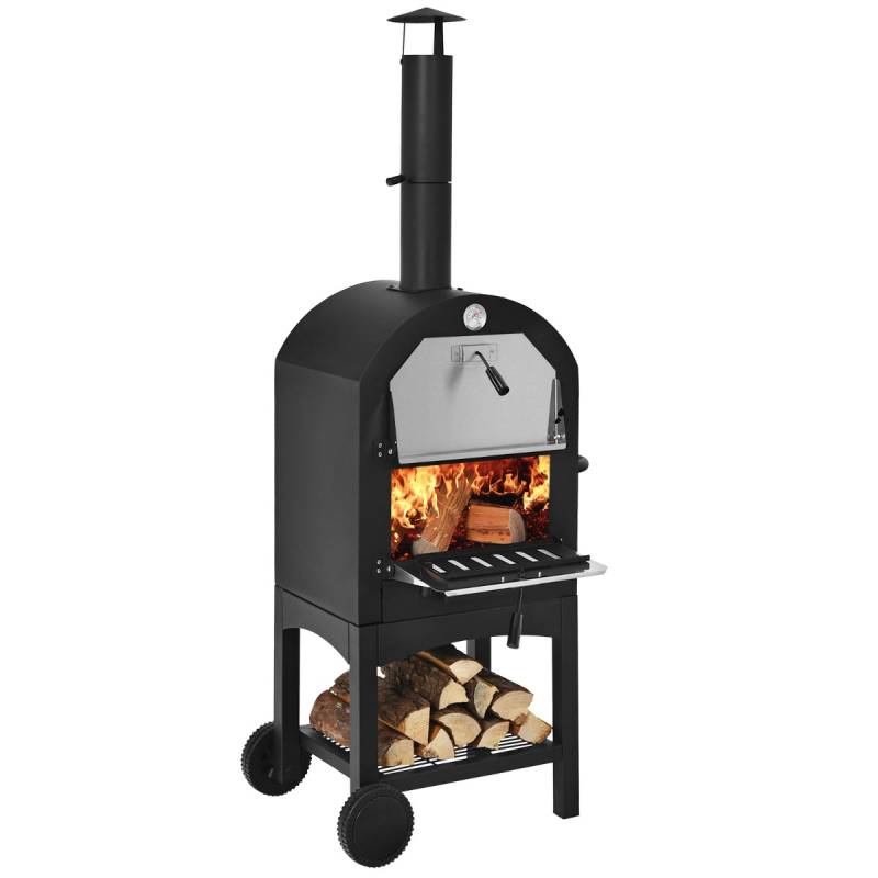 Holzbefeuerter Pizzaofen freistehender Gartengrill mit 2 Rädern robuster Pizzagrill für den Außenbereich von Costway