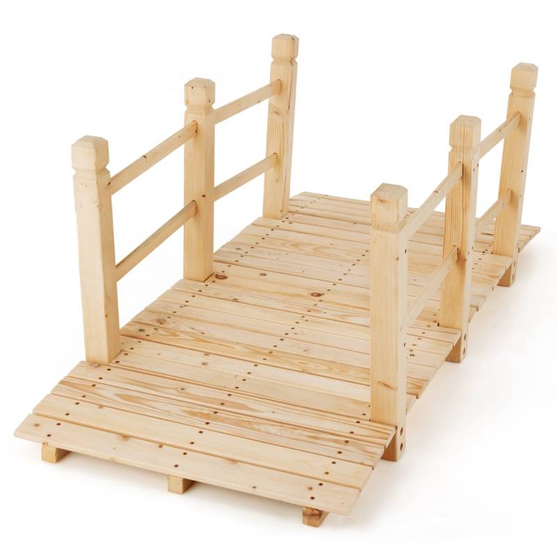 Holzbrücke mit Geländern Gartenbrücke bis 100 kg Belastbar Brücke aus Massivem Tannenholz von Costway