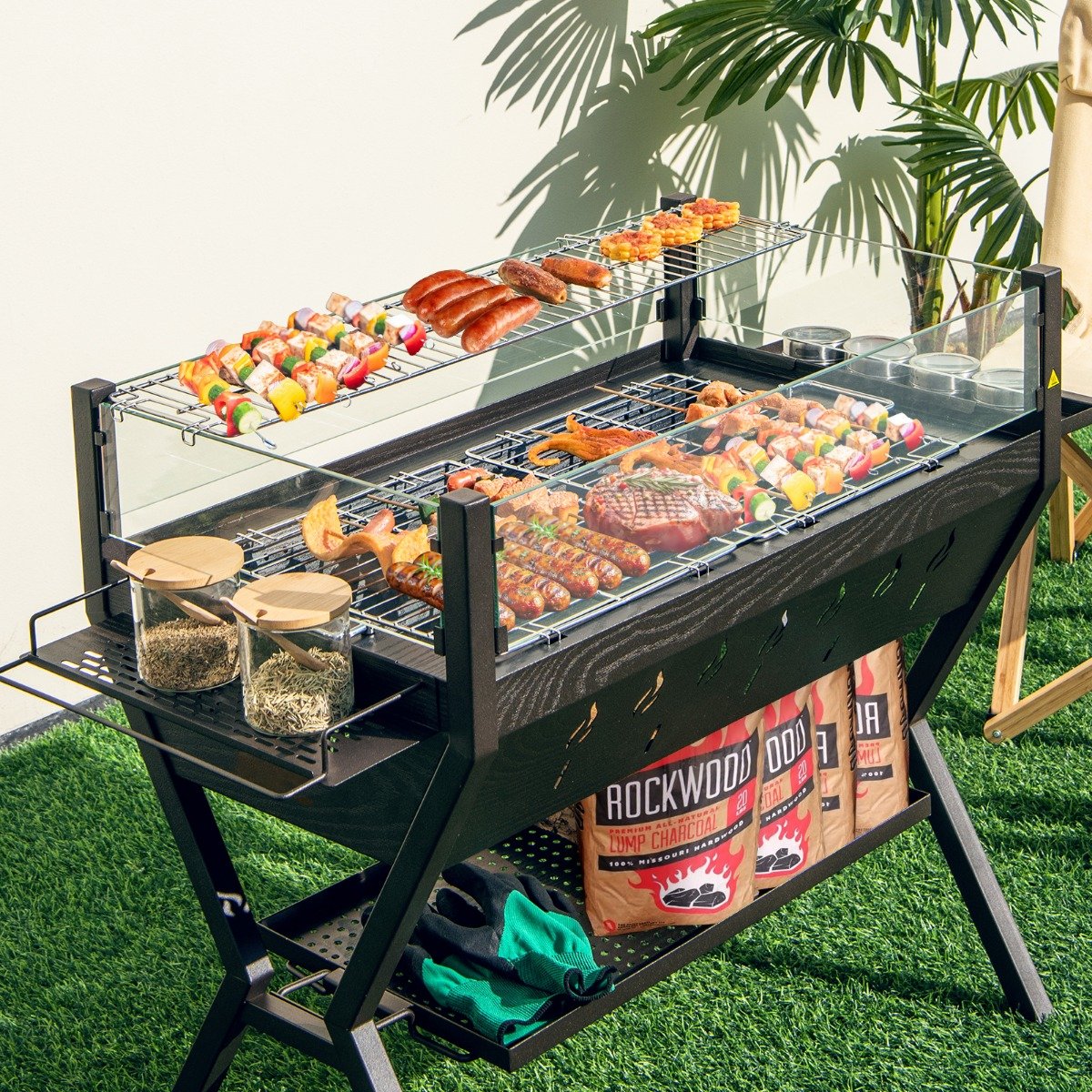 Holzkohlegrill mit Windschutz Würzregalen & Ablage Campinggrill Grillfläche aus Edelstahl 98 x 42 x 68 cm Braun Holzkohlegrill mit Windschutz Würzregalen & Ablage Campinggrill Grillfläche aus Edelstahl 98 x 42 x 68 cm Braun von Costway