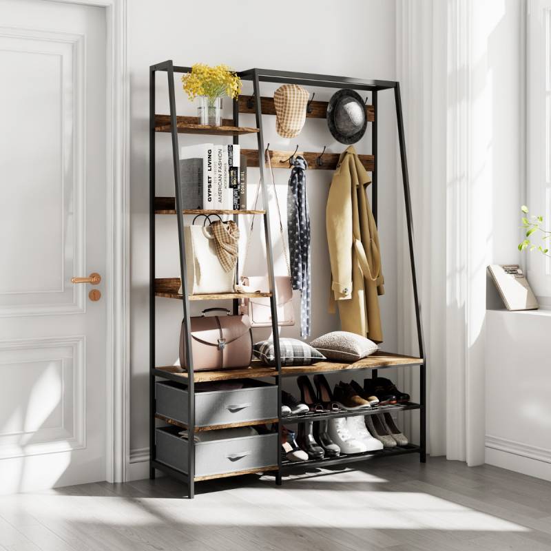 Industrielle Garderobe mit Schuhbank für den Eingangsbereich 122x40x180 cm Rustikales Braun Industrielle Garderobe mit Schuhbank für den Eingangsbereich 122x40x180 cm Rustikales Braun von Costway