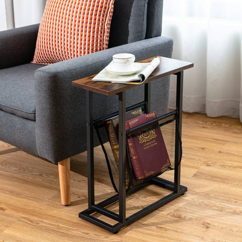 Industrieller Beistelltisch 2-stufiger schmaler Sofatisch 48 x 18 x 54,5 cm Braun + Schwarz von Costway