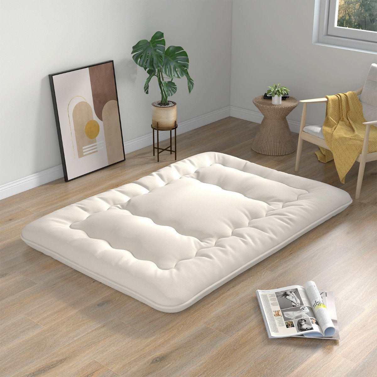 Japanische Futon Matratze Tatami-Matte Bodenmatratz Klappmatratze Beige 140 x 200 cm von Costway
