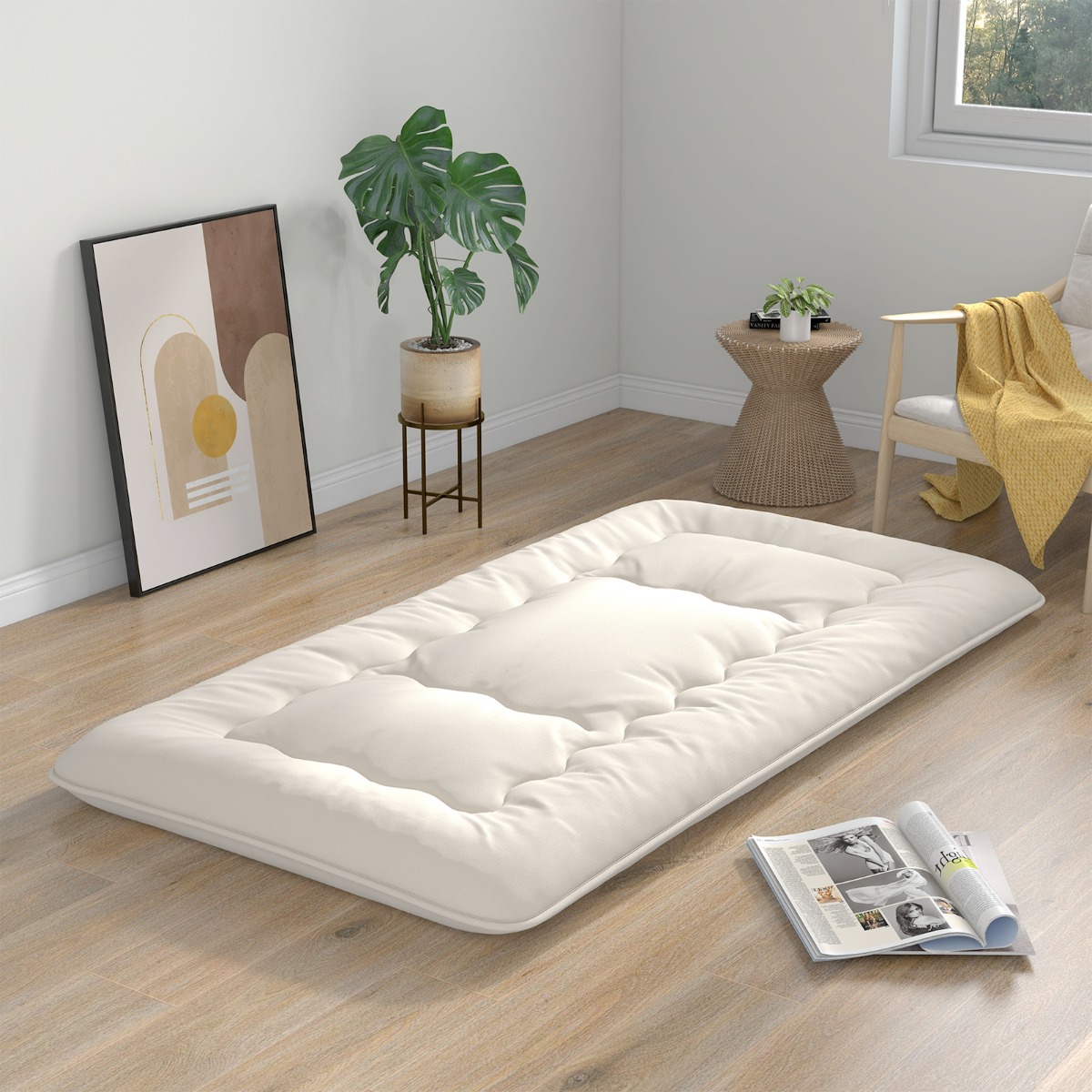Japanische Futon Matratze Tatami-Matte Bodenmatratze Klappmatratze mit waschbarem Bezug Beige 200 x 90 x 10 cm von Costway
