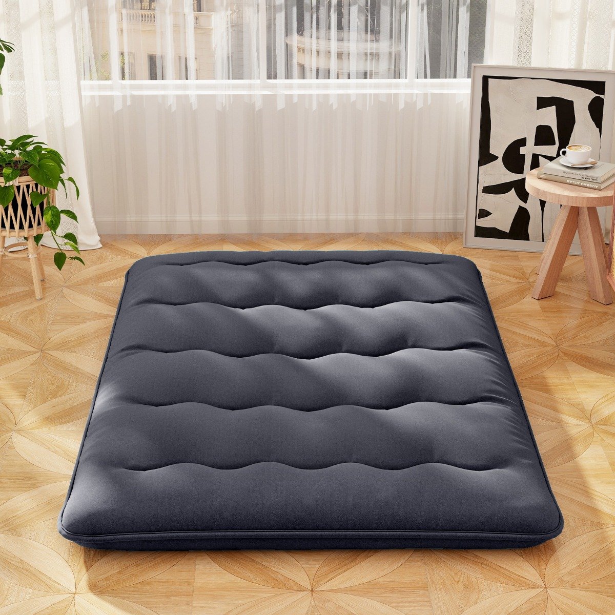 Japanische Futon Matratze mit Waschbarem Bezug & Tragetasche Tatami-Matte Schwarz 140 x 200 cm von Costway