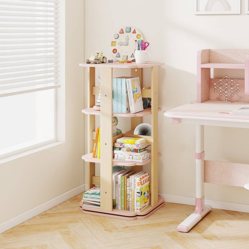 Kinder Bücherregal 360° drehbar 3-stöckiges Spielzeugregal mit 12 Fächern 48 x 48 x 95,5 cm Rosa von Costway