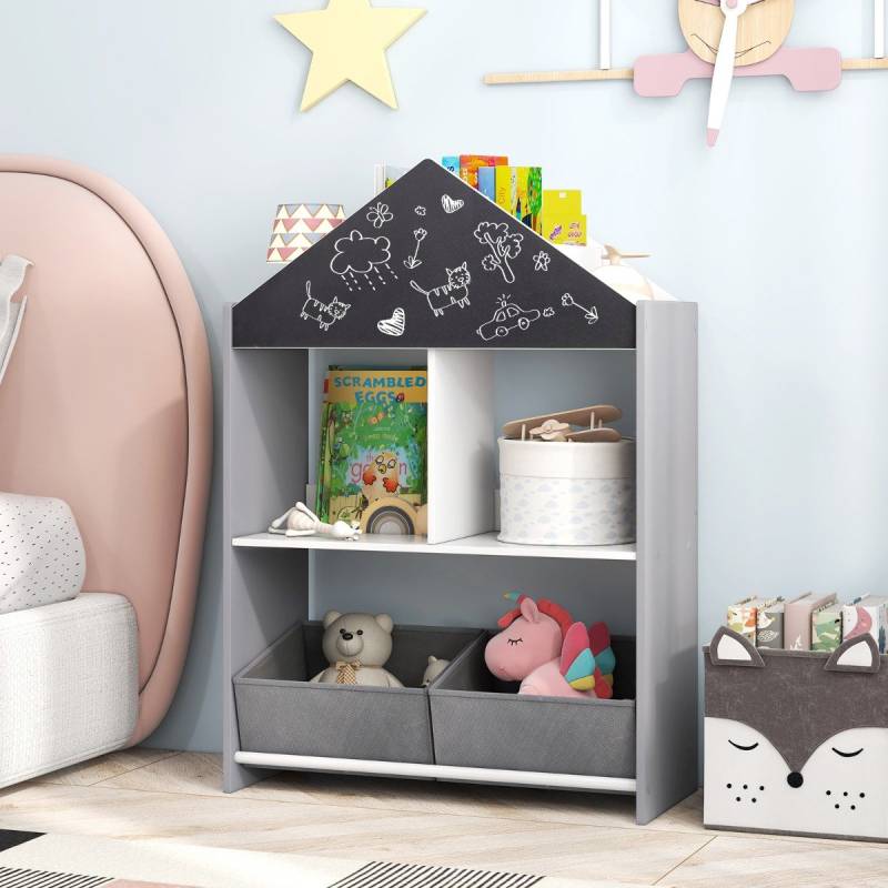 Kinder Bücherregal mit Tafel & 2 Boxen & 6 Fächern Kinderregal Kinderzimmer Regal Grau Kinder Bücherregal mit Tafel & 2 Boxen & 6 Fächern Kinderregal Kinderzimmer Regal Grau von Costway