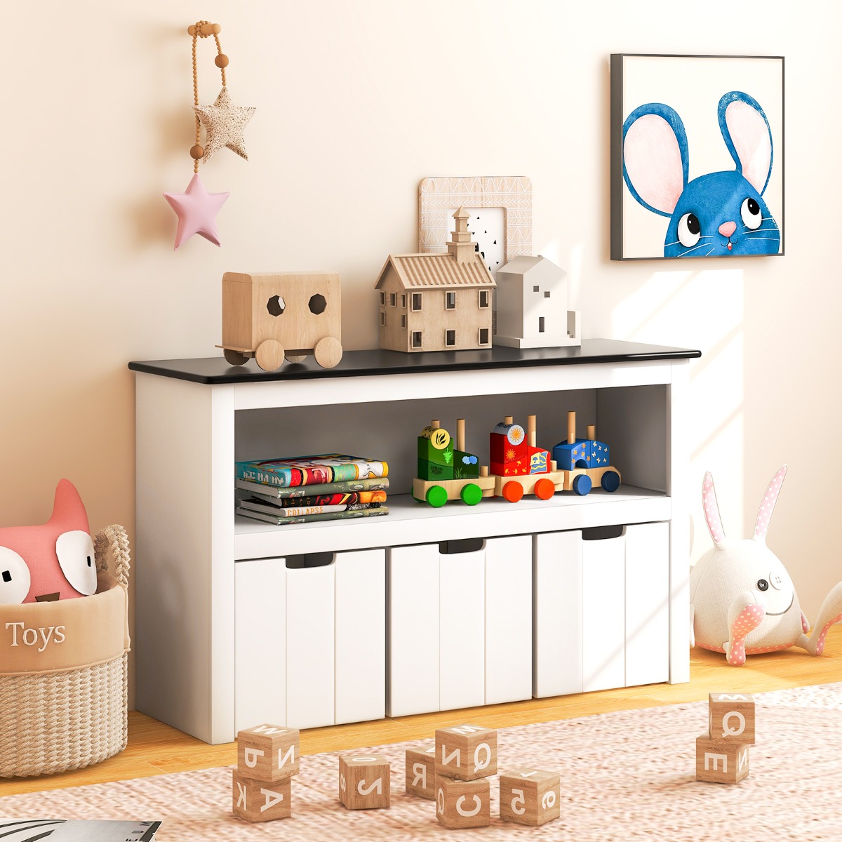 Kinder Spielzeugschrank Kinderregal Kommode mit 3 Schubladen & Rollen 102 x 33 x 62 cm von Costway