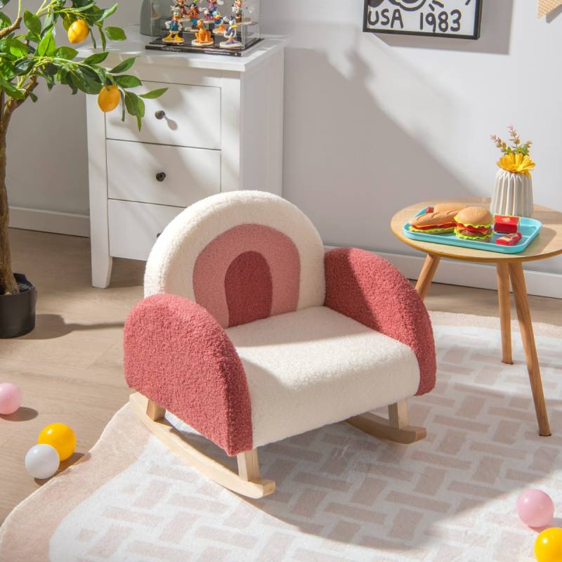 Kinderschaukelstuhl Teddy-Plüsch-Sessel mit Schaukelbeinen aus Pappelholz Rot von Costway