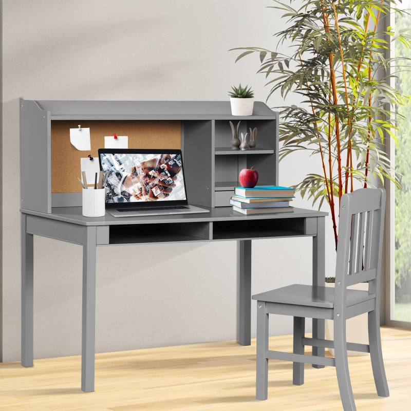 Kinderschreibtisch Set mit Pinnwand Kinder Schreibtisch mit Stuhl Schülerschreibtisch Grau Kinderschreibtisch Set mit Pinnwand Kinder Schreibtisch mit Stuhl Schülerschreibtisch Grau von Costway
