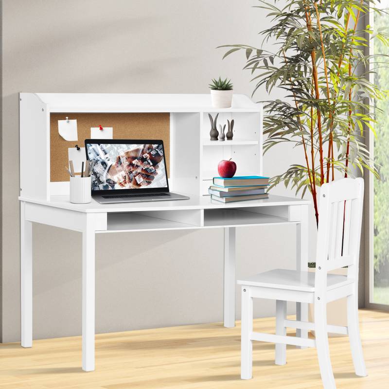 Kinderschreibtisch Set mit Pinnwand Schreibtisch Kinder mit Stuhl Jugendschreibtisch mit Aufsatz Schubladen & verstellbarem Regal Weiß Kinderschreibtisch Set mit Pinnwand Schreibtisch Kinder mit Stuhl Jugendschreibtisch mit Aufsatz Schubladen & verstellbarem Regal Weiß von Costway