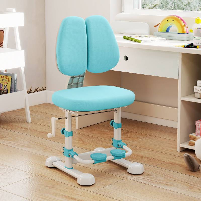 Kinderschreibtischstuhl ergonomischer Kinderstuhl mit verstellbarer Doppelrückenlehne Fußstütze Sitzhöhe Blau von Costway