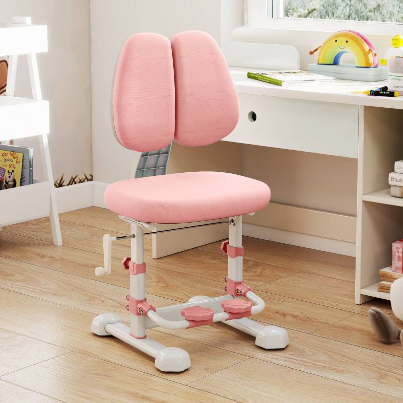 Kinderschreibtischstuhl ergonomischer Kinderstuhl mit verstellbarer Doppelrückenlehne Fußstütze Sitzhöhe Rosa von Costway