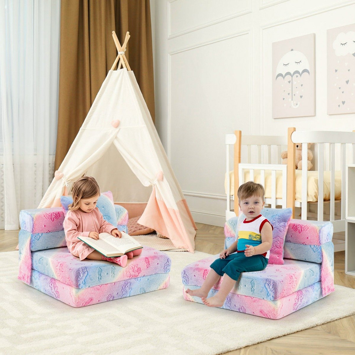 Kindersofa aufklappbar mit Kissen 4 in 1 Spielsofa im Dunkeln Leuchtend Klappsofa Kindersessel Mehrfarbig Kindersofa aufklappbar mit Kissen 4 in 1 Spielsofa im Dunkeln Leuchtend Klappsofa Kindersessel Mehrfarbig von Costway