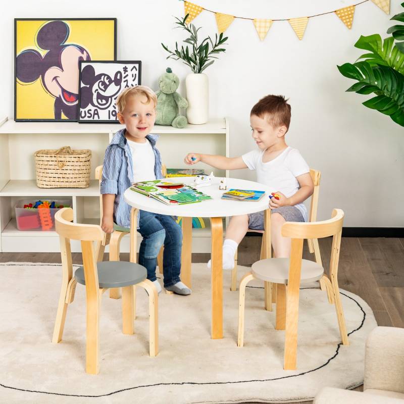 Kindertisch Holztisch mit 4 Stühlen für Kinder Kindertisch- und Stuhl-Set mit Rückenlehne Bunt von Costway