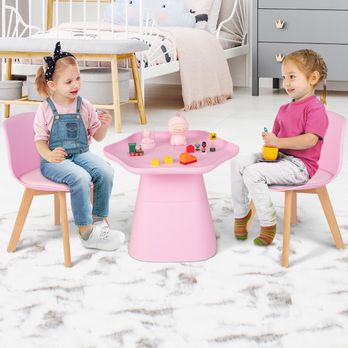 Kindertisch mit 2 Stühlen 3 TLG. Kindersitzgruppe aus Buchenholz Kindersitzgarnitur Rosa Kindertisch mit 2 Stühlen 3 TLG. Kindersitzgruppe aus Buchenholz Kindersitzgarnitur Rosa von Costway